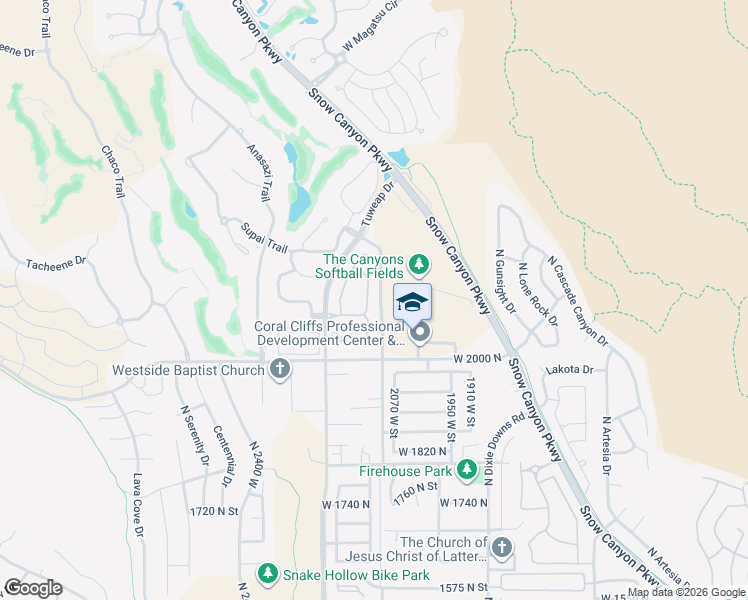 map of restaurants, bars, coffee shops, grocery stores, and more near 2090 Tuweap Drive in St. George