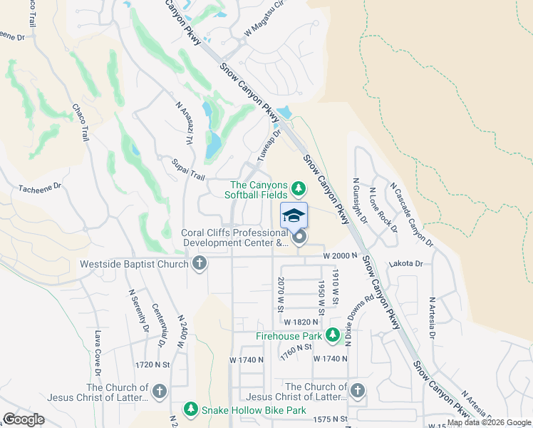 map of restaurants, bars, coffee shops, grocery stores, and more near 2090 Tuweap Drive in St. George