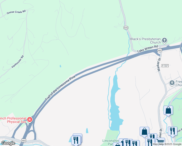 map of restaurants, bars, coffee shops, grocery stores, and more near Governor G C Peery Highway in Tazewell