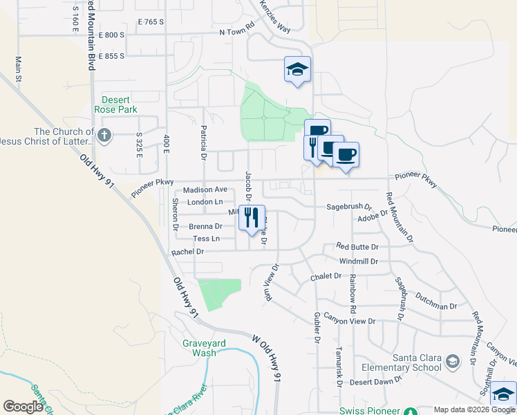 map of restaurants, bars, coffee shops, grocery stores, and more near 3746 Mitchell Drive in Santa Clara
