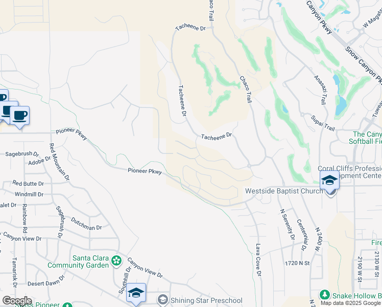 map of restaurants, bars, coffee shops, grocery stores, and more near 2874 West Indian Peaks Circle in St. George