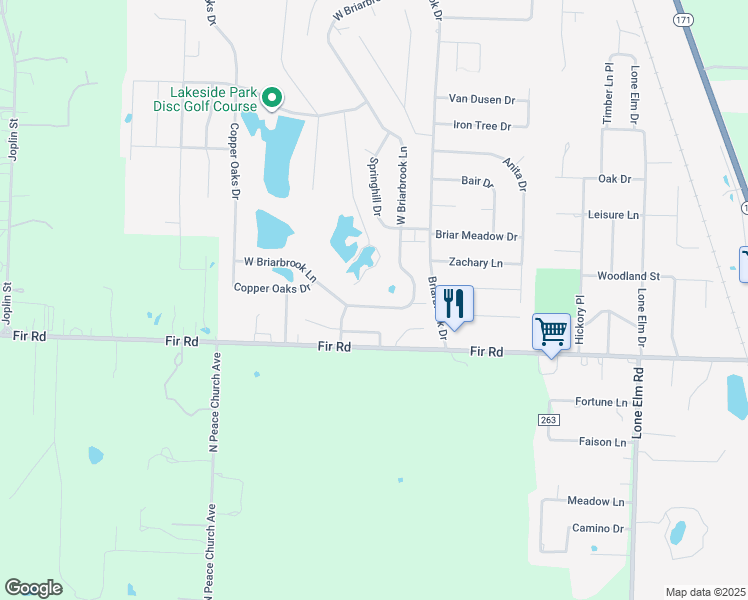 map of restaurants, bars, coffee shops, grocery stores, and more near 915 Briarview Drive in Carl Junction