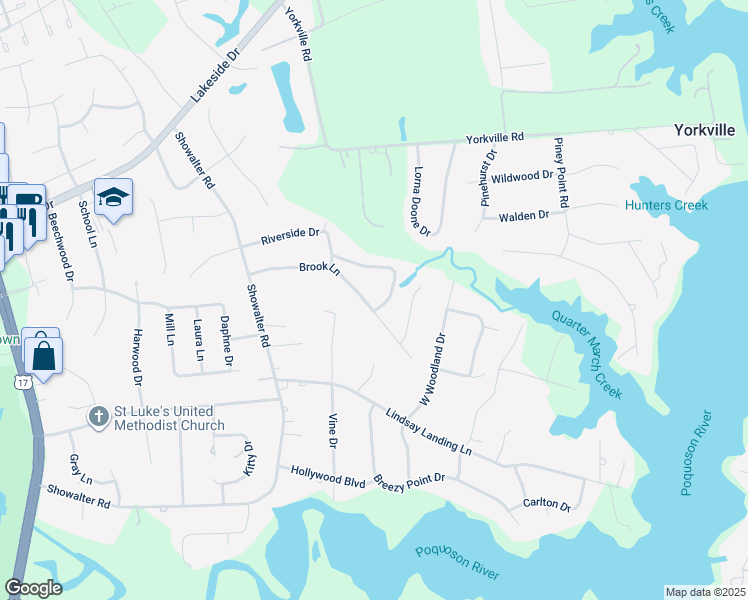 map of restaurants, bars, coffee shops, grocery stores, and more near 328 Riverside Drive in Yorktown