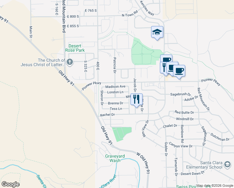 map of restaurants, bars, coffee shops, grocery stores, and more near 3879 London Lane in Santa Clara