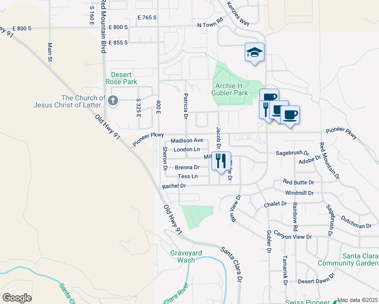 map of restaurants, bars, coffee shops, grocery stores, and more near 3879 London Lane in Santa Clara
