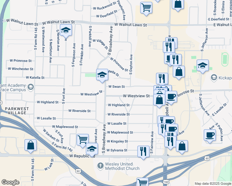 map of restaurants, bars, coffee shops, grocery stores, and more near 808 West Westview Street in Springfield