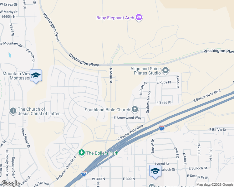 map of restaurants, bars, coffee shops, grocery stores, and more near 17 East Arrowweed Way in Washington