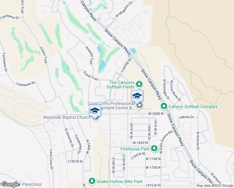 map of restaurants, bars, coffee shops, grocery stores, and more near 2090 Tuweap Drive in St. George