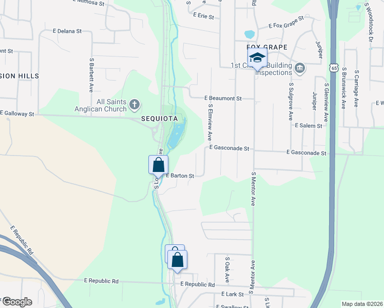 map of restaurants, bars, coffee shops, grocery stores, and more near 2871 E Barton St in Springfield