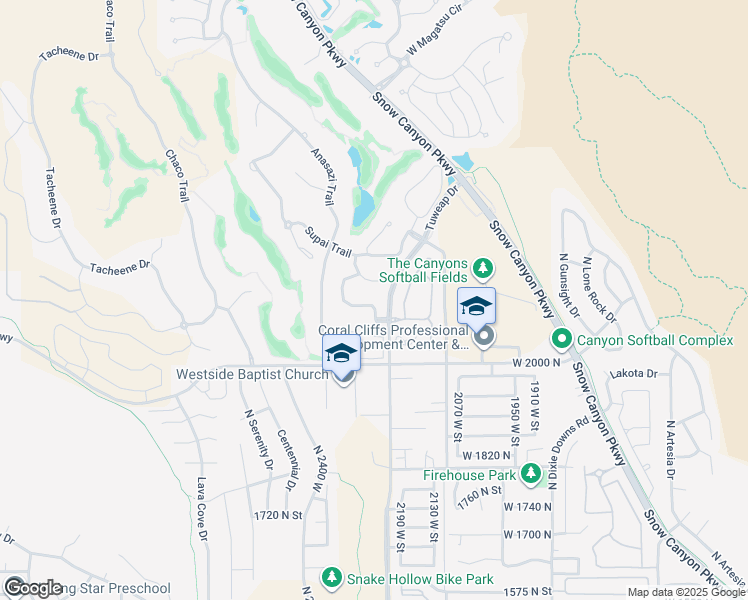 map of restaurants, bars, coffee shops, grocery stores, and more near 2085 Tuweap Drive in St. George
