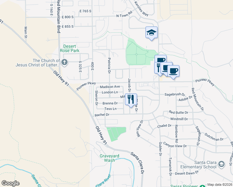 map of restaurants, bars, coffee shops, grocery stores, and more near 3853 Mitchell Drive in Santa Clara