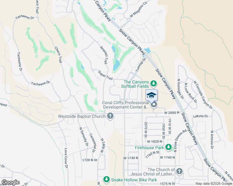 map of restaurants, bars, coffee shops, grocery stores, and more near 2085 Tuweap Drive in St. George