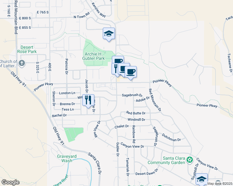 map of restaurants, bars, coffee shops, grocery stores, and more near 2425 Rachel Drive in Santa Clara