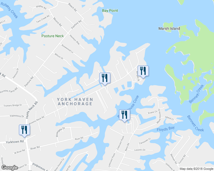 map of restaurants, bars, coffee shops, grocery stores, and more near 109 Browns Neck Road in Poquoson