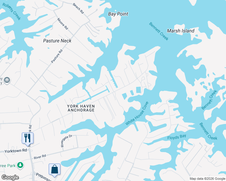map of restaurants, bars, coffee shops, grocery stores, and more near 4 Phillips Road in Poquoson