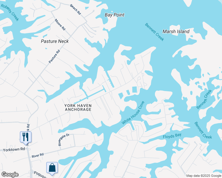 map of restaurants, bars, coffee shops, grocery stores, and more near 2 Phillips Road in Poquoson