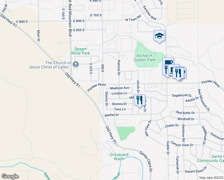 map of restaurants, bars, coffee shops, grocery stores, and more near 3918 Madison Avenue in Santa Clara