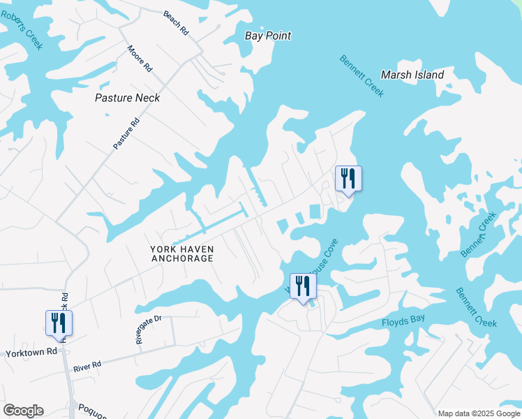 map of restaurants, bars, coffee shops, grocery stores, and more near 2 Phillips Road in Poquoson