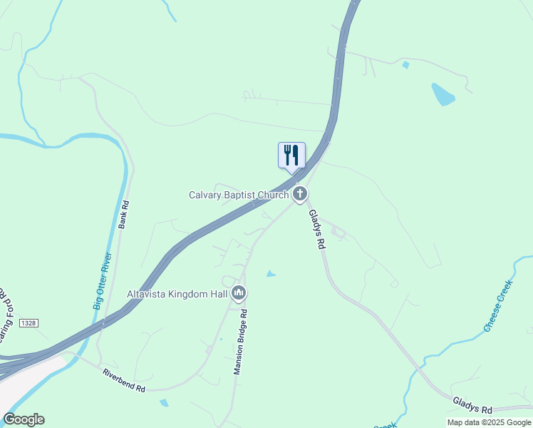 map of restaurants, bars, coffee shops, grocery stores, and more near Empire Lane in Altavista