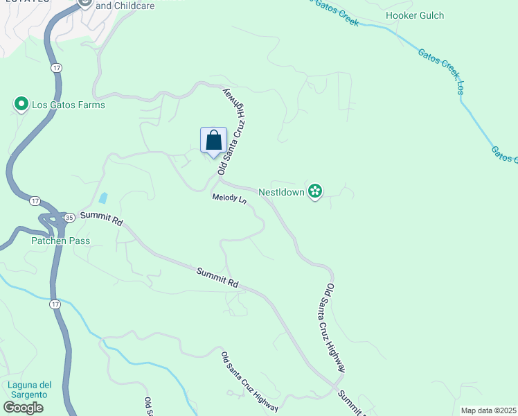 map of restaurants, bars, coffee shops, grocery stores, and more near 17100 Melody Lane in Los Gatos