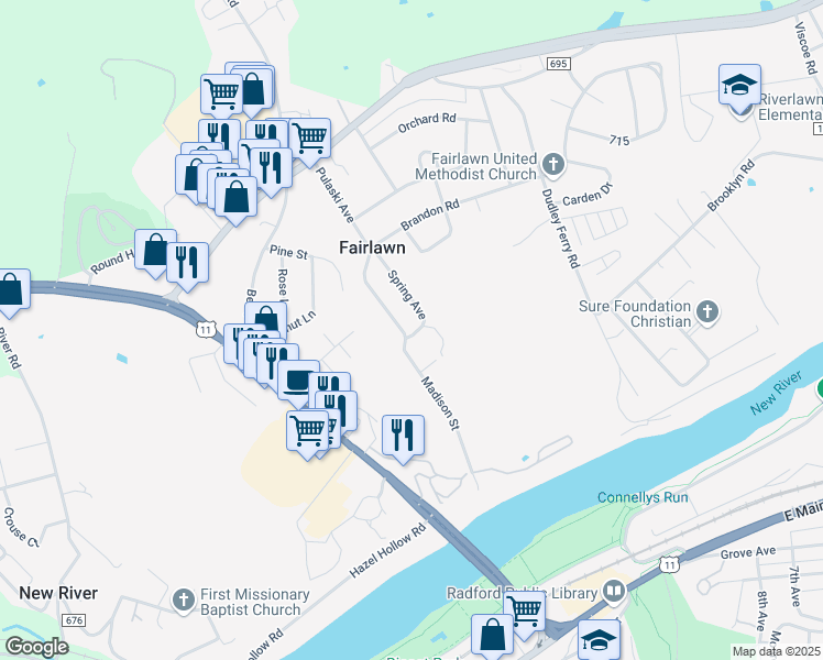map of restaurants, bars, coffee shops, grocery stores, and more near 6776 Pulaski Avenue in Fairlawn