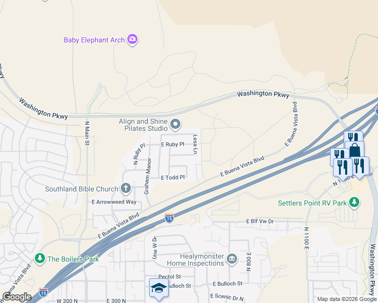 map of restaurants, bars, coffee shops, grocery stores, and more near 529 Dry Springs Lane in Washington