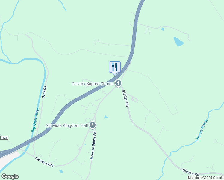 map of restaurants, bars, coffee shops, grocery stores, and more near 273 Riverbend Road in Altavista