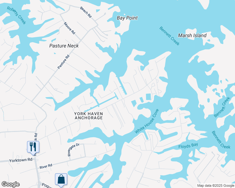 map of restaurants, bars, coffee shops, grocery stores, and more near 5 Phillips Road in Poquoson