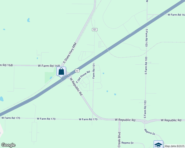 map of restaurants, bars, coffee shops, grocery stores, and more near 3246 East Old Stone Road in Battlefield