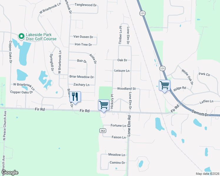 map of restaurants, bars, coffee shops, grocery stores, and more near 198 Hickory Street in Carl Junction