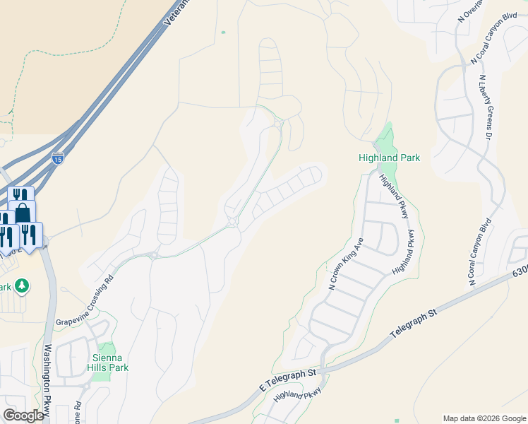 map of restaurants, bars, coffee shops, grocery stores, and more near 2264 East Cascada Way in Washington