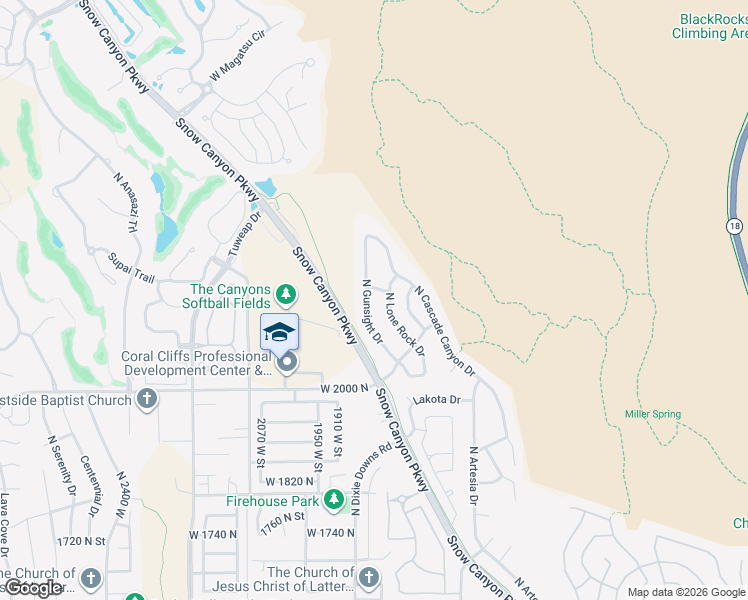 map of restaurants, bars, coffee shops, grocery stores, and more near 2176 North Gunsight Drive in St. George