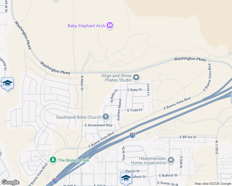 map of restaurants, bars, coffee shops, grocery stores, and more near 1098 Ruby Drive in Washington