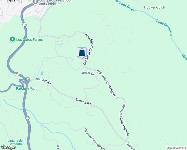 map of restaurants, bars, coffee shops, grocery stores, and more near 17100 Melody Lane in Los Gatos