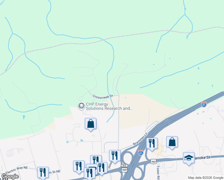 map of restaurants, bars, coffee shops, grocery stores, and more near 1011 Green Ridge Rd in Christiansburg