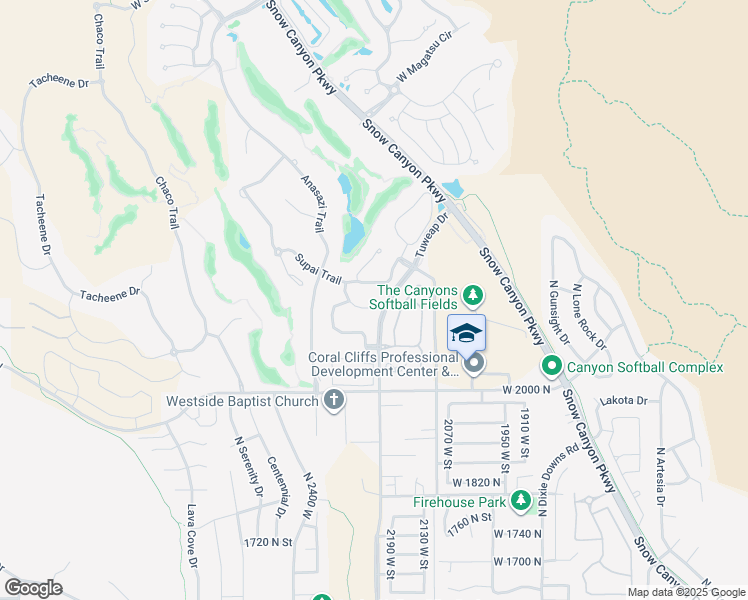 map of restaurants, bars, coffee shops, grocery stores, and more near 2085 Tuweap Drive in St. George