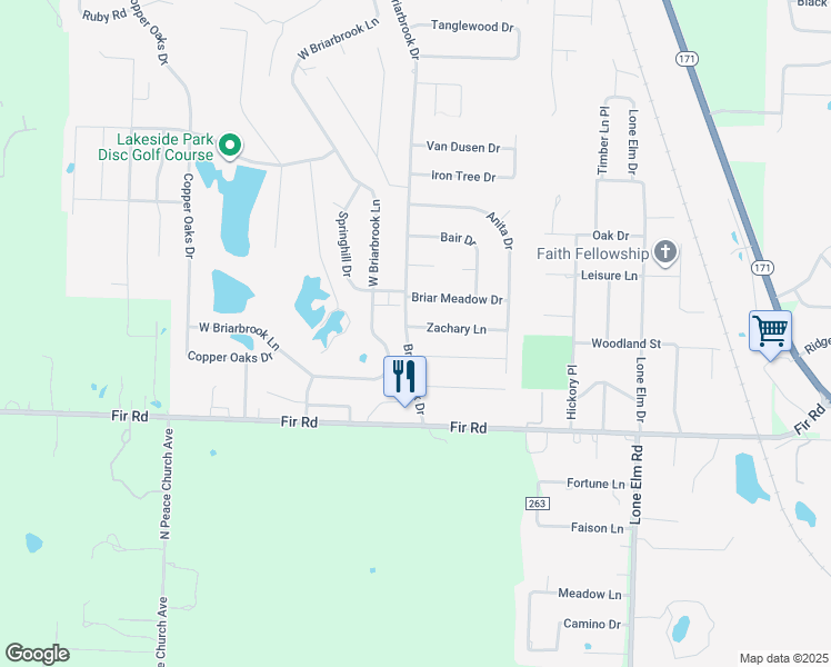 map of restaurants, bars, coffee shops, grocery stores, and more near 1298 Briarbrook Drive in Carl Junction