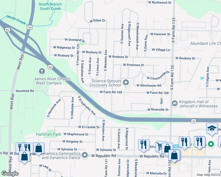 map of restaurants, bars, coffee shops, grocery stores, and more near 3783 Leawood Avenue in Springfield