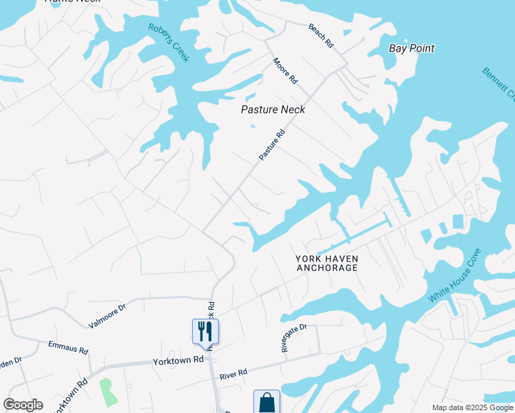 map of restaurants, bars, coffee shops, grocery stores, and more near 42 Pasture Road in Poquoson