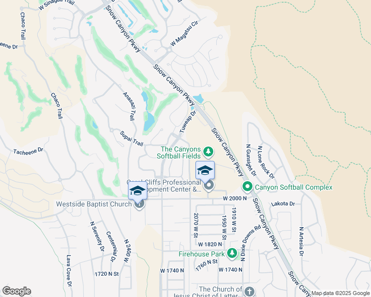 map of restaurants, bars, coffee shops, grocery stores, and more near 2090 Tuweap Drive in Saint George
