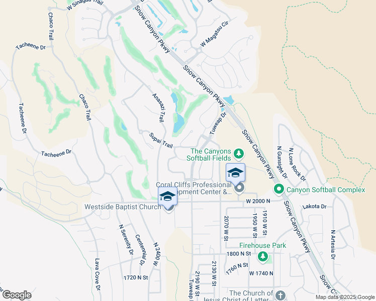 map of restaurants, bars, coffee shops, grocery stores, and more near 2085 Tuweap Drive in St. George