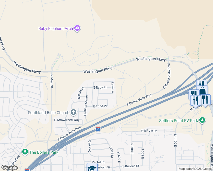 map of restaurants, bars, coffee shops, grocery stores, and more near 505 East Ruby Place in Washington