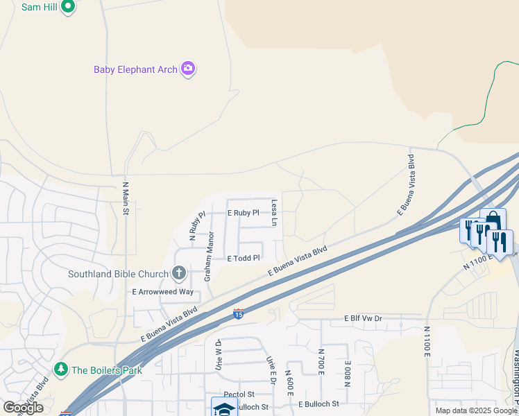 map of restaurants, bars, coffee shops, grocery stores, and more near 505 East Ruby Place in Washington
