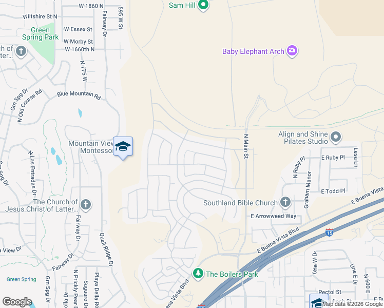 map of restaurants, bars, coffee shops, grocery stores, and more near 257 West Green Jade Drive in St. George