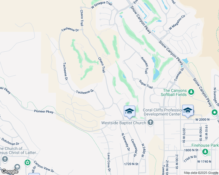 map of restaurants, bars, coffee shops, grocery stores, and more near 2228 Chaco Trail in St. George