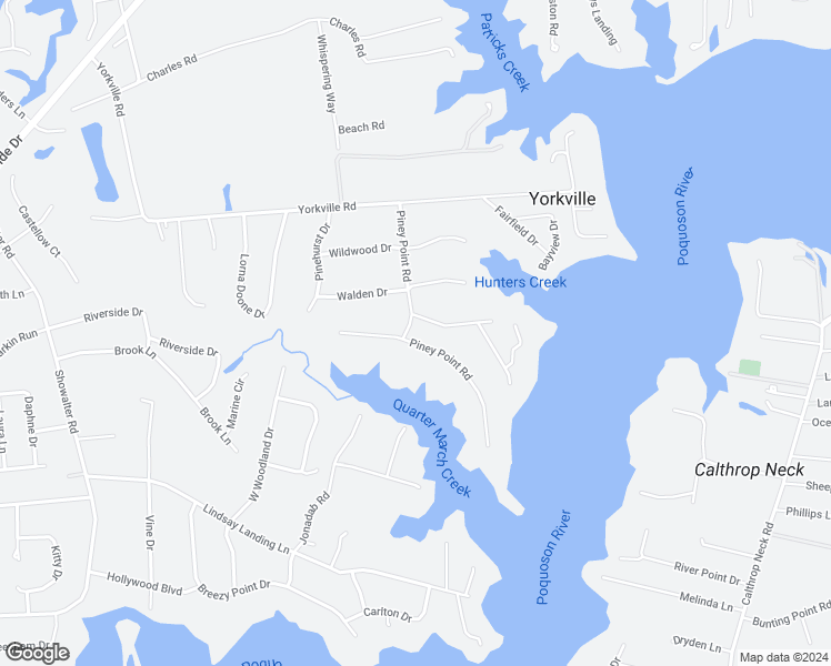 map of restaurants, bars, coffee shops, grocery stores, and more near 535 Piney Point Road in Yorktown