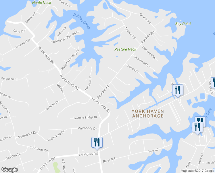map of restaurants, bars, coffee shops, grocery stores, and more near 42 Pasture Road in Poquoson