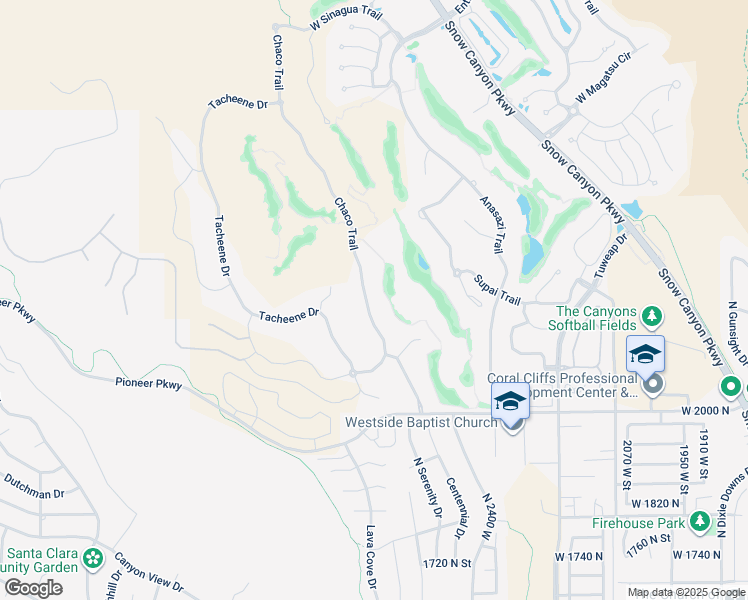 map of restaurants, bars, coffee shops, grocery stores, and more near 2228 Chaco Trail in St. George