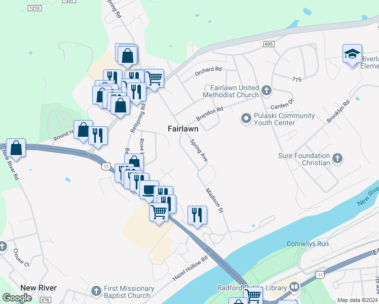 map of restaurants, bars, coffee shops, grocery stores, and more near 6810 Pulaski Avenue in Fairlawn