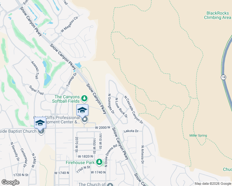 map of restaurants, bars, coffee shops, grocery stores, and more near 2215 North Lone Rock Drive in St. George